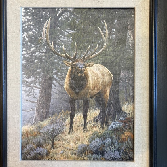 Elk Print Art Foggy Mountain by Bruce Miller Framed Numbered Signed 17.5"x 14.5" - Picture 2 of 11